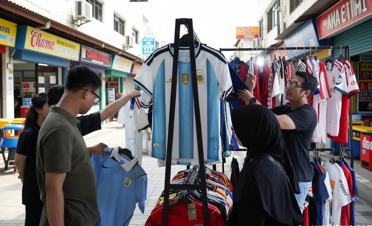[Foto] Berkah Piala Dunia – Penjualan Jersei Bola di Pasar Tanah Abang Meningkat